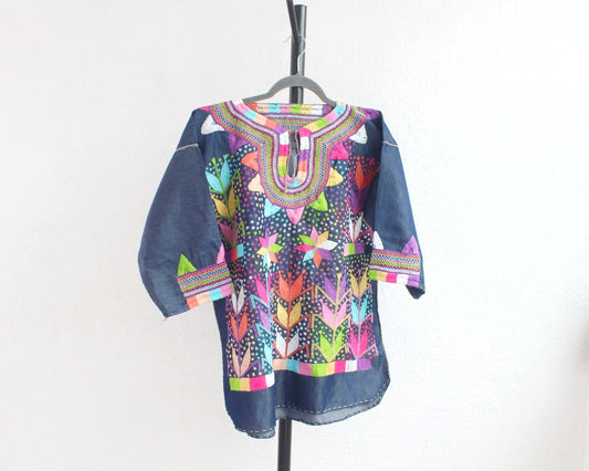 Blusa Milpa CH-M Mezclilla Blanco Verde Rosa