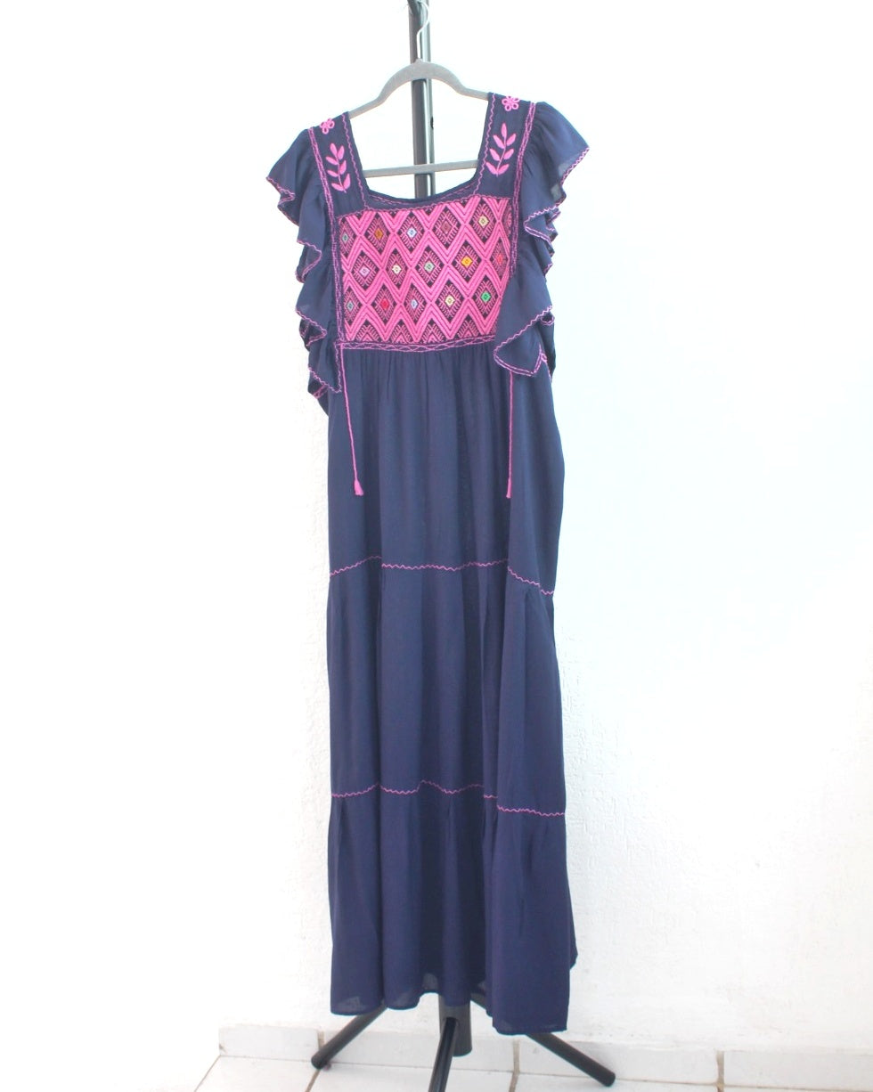 Vestido Josefina Azul Marino Rosa Unitalla