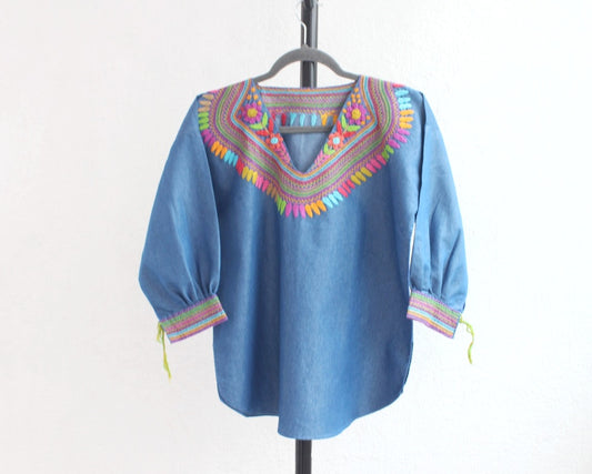 Blusa Imelda Mezclilla Flores Rosa Naranja Unitalla