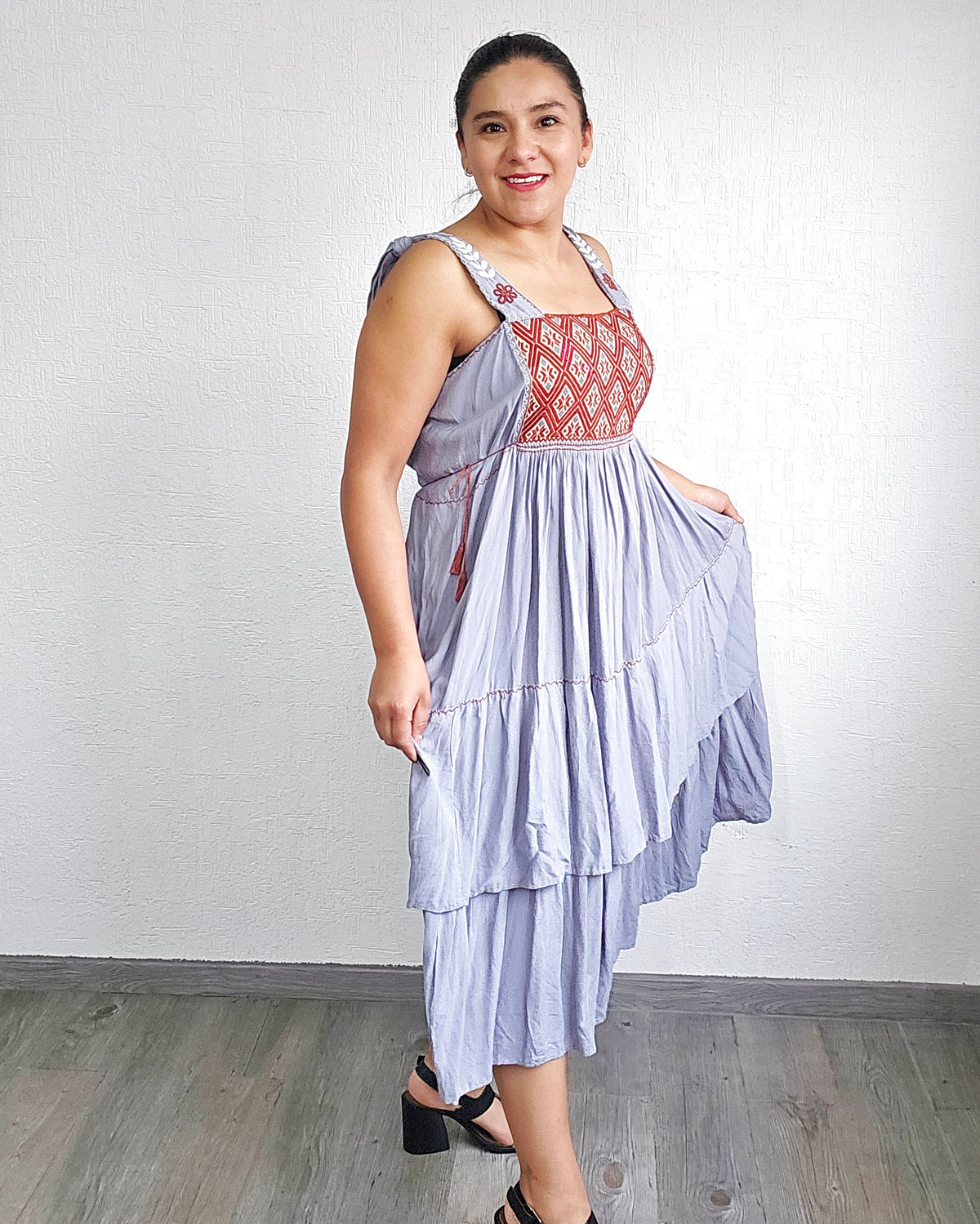 Vestido Fatima Telar Gris Café XL -XXL