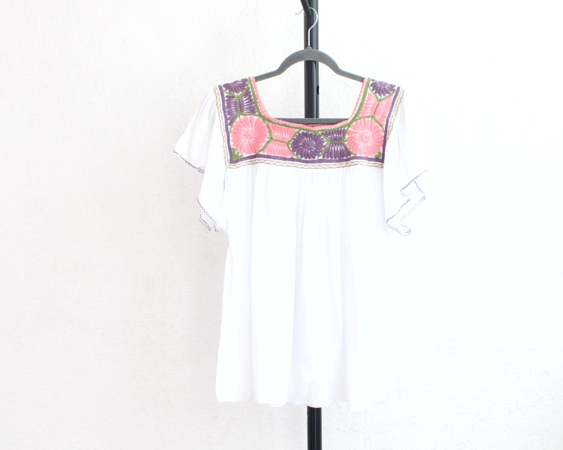 Blusa Aguacatenango Blanco Verde Rosa Morado
