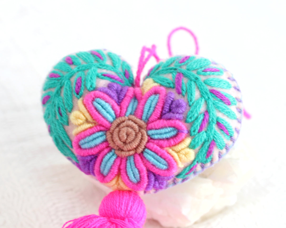 Corazón Flor Rococo Turquesa Rosa