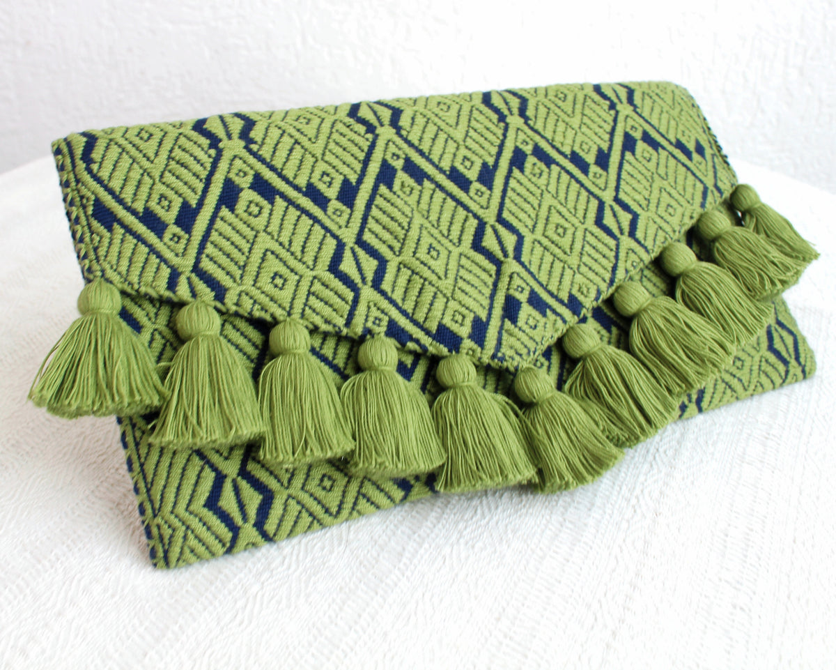 Clutch Artesanal Estrellas Verde Azul Marino