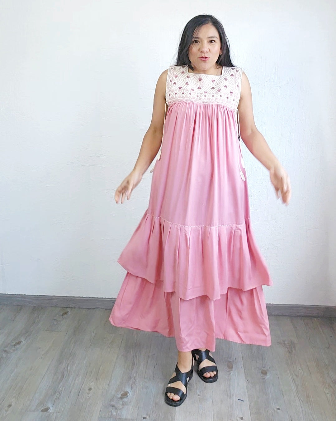 Vestido Teresa Rosa Blanco Telar Unitalla