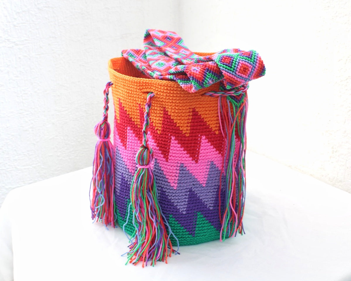 Bolso Morral ZigZag Naranja Rosa Lila