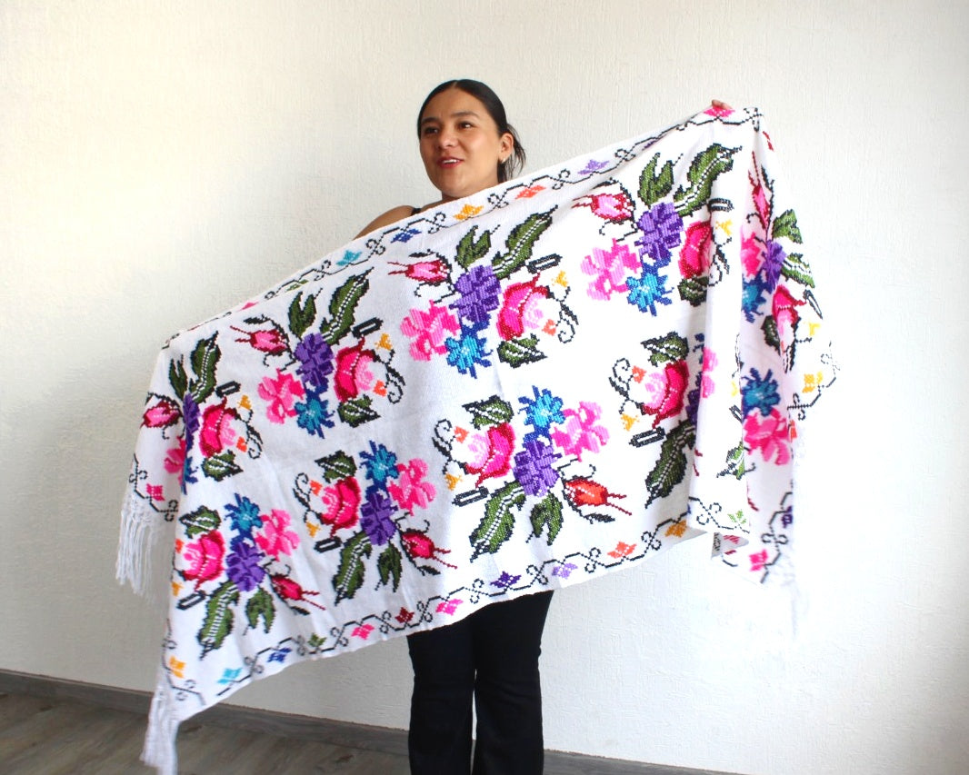 Rebozo Flores Blanco Grande