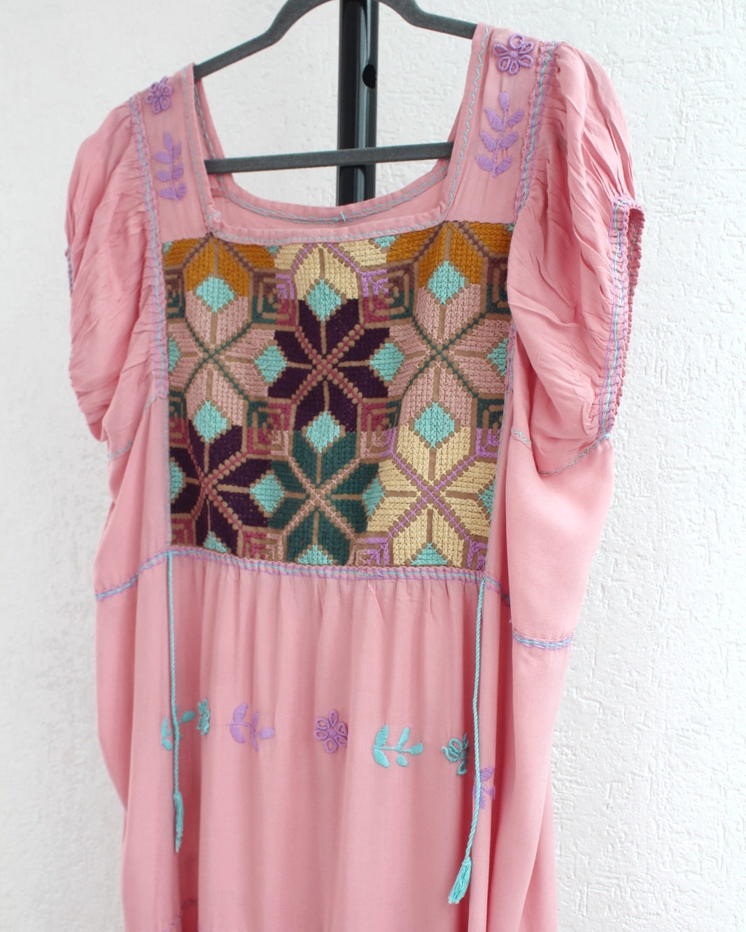 Vestido Maribel Flores Rosa Pastel Turquesa L / XL