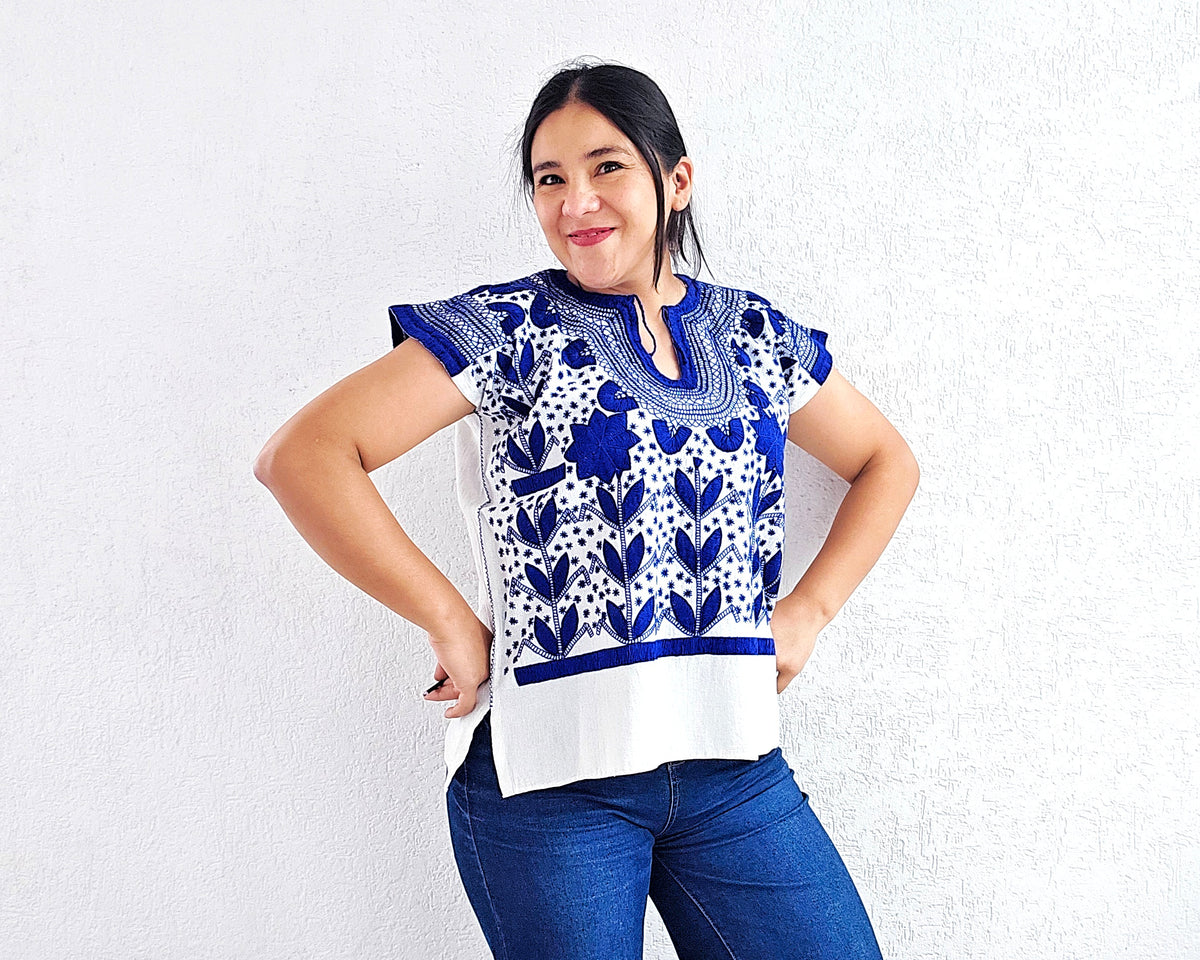 Blusa Milpa Flores Azul Rey Unitalla
