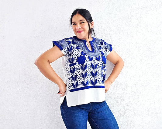 Blusa Milpa Flores Azul Rey Unitalla
