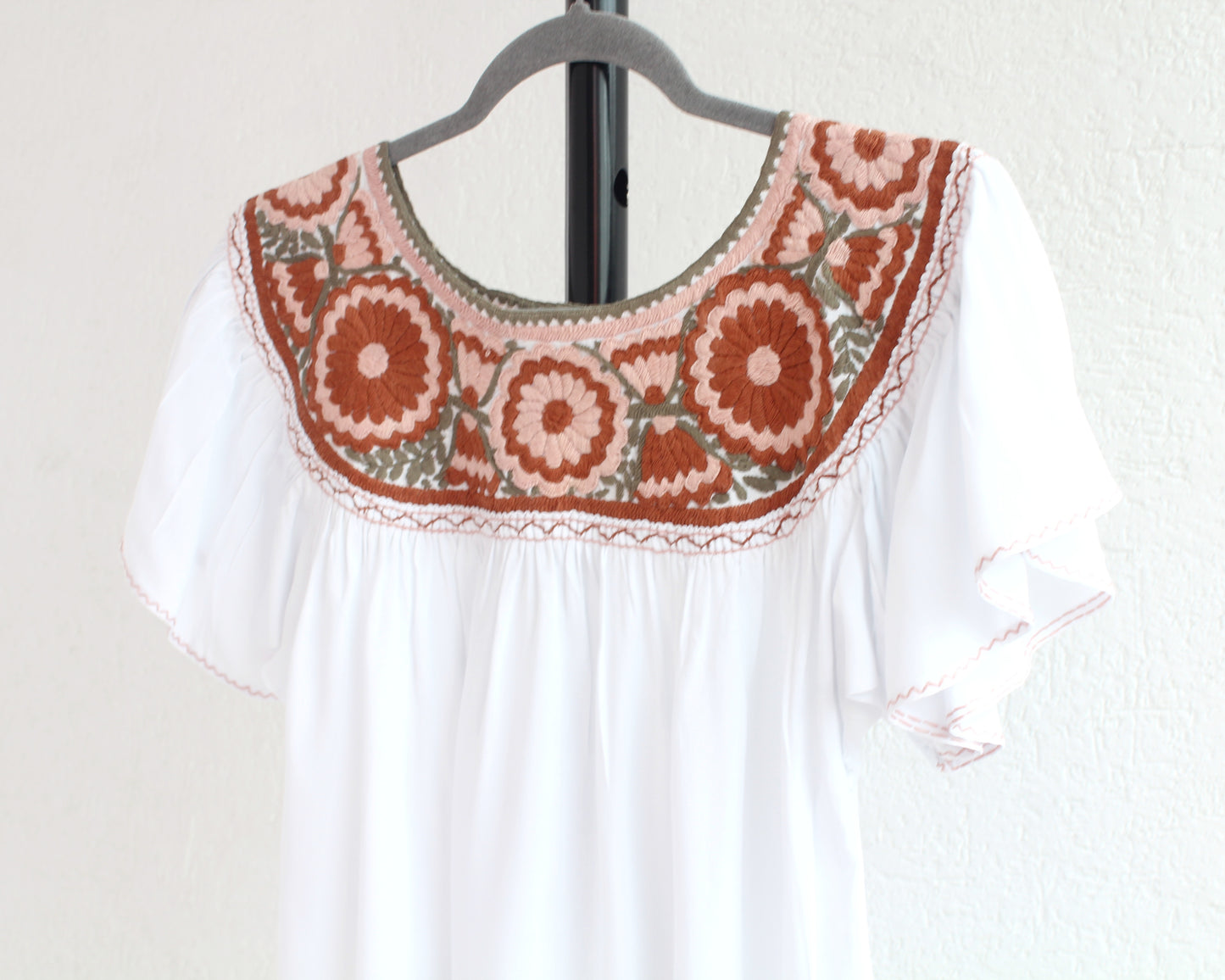 Blusa Aguacatenango Blanco Rosa Verde Olivo