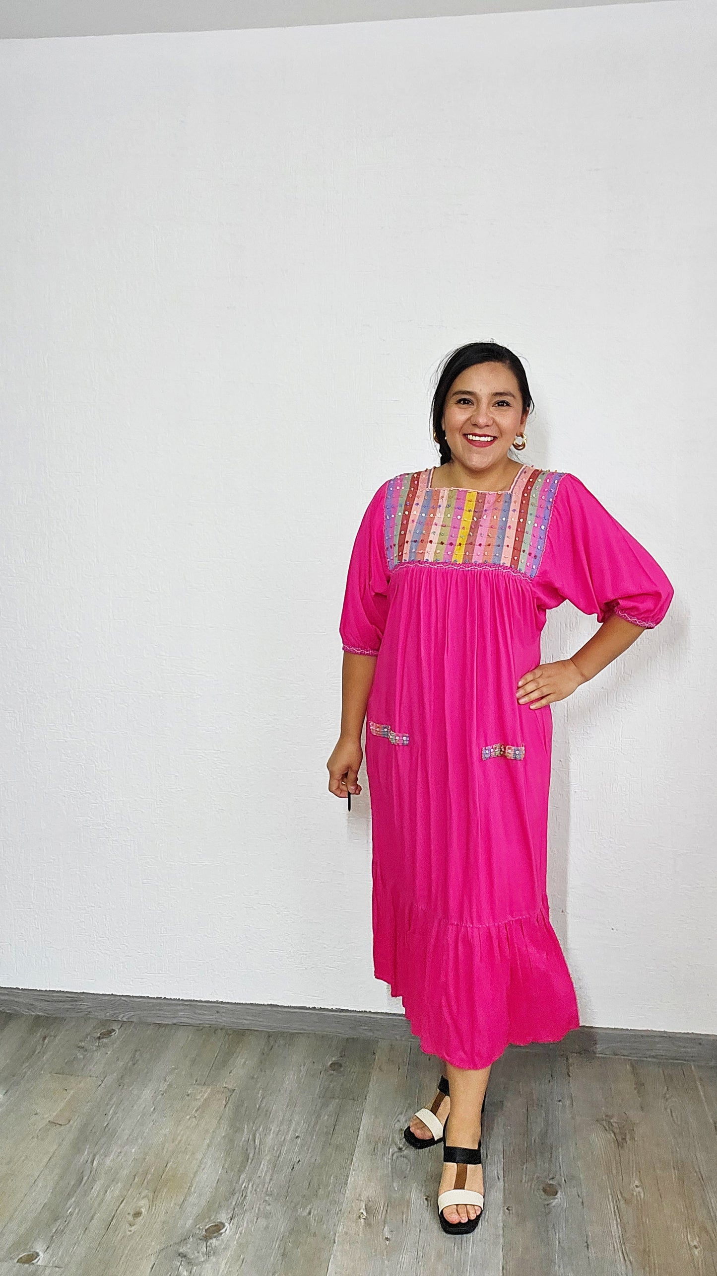 Vestido Nuditos 3/4 Manga Rosa Mx