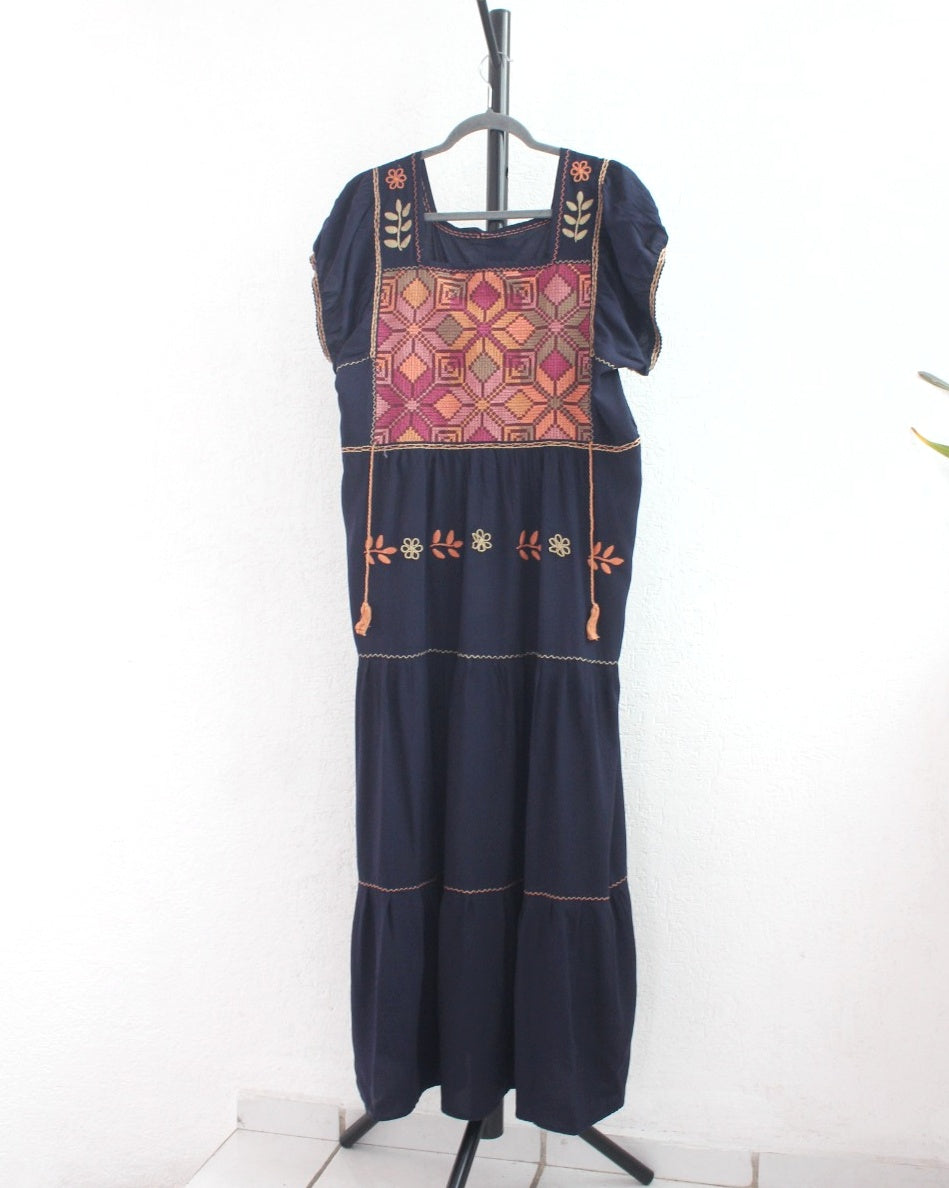 Vestido Maribel Flores Azul Marino  L / XL