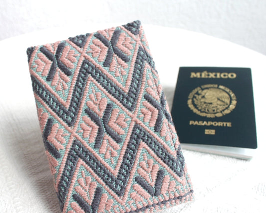 Porta Pasaporte Flores Rosa Gris Menta