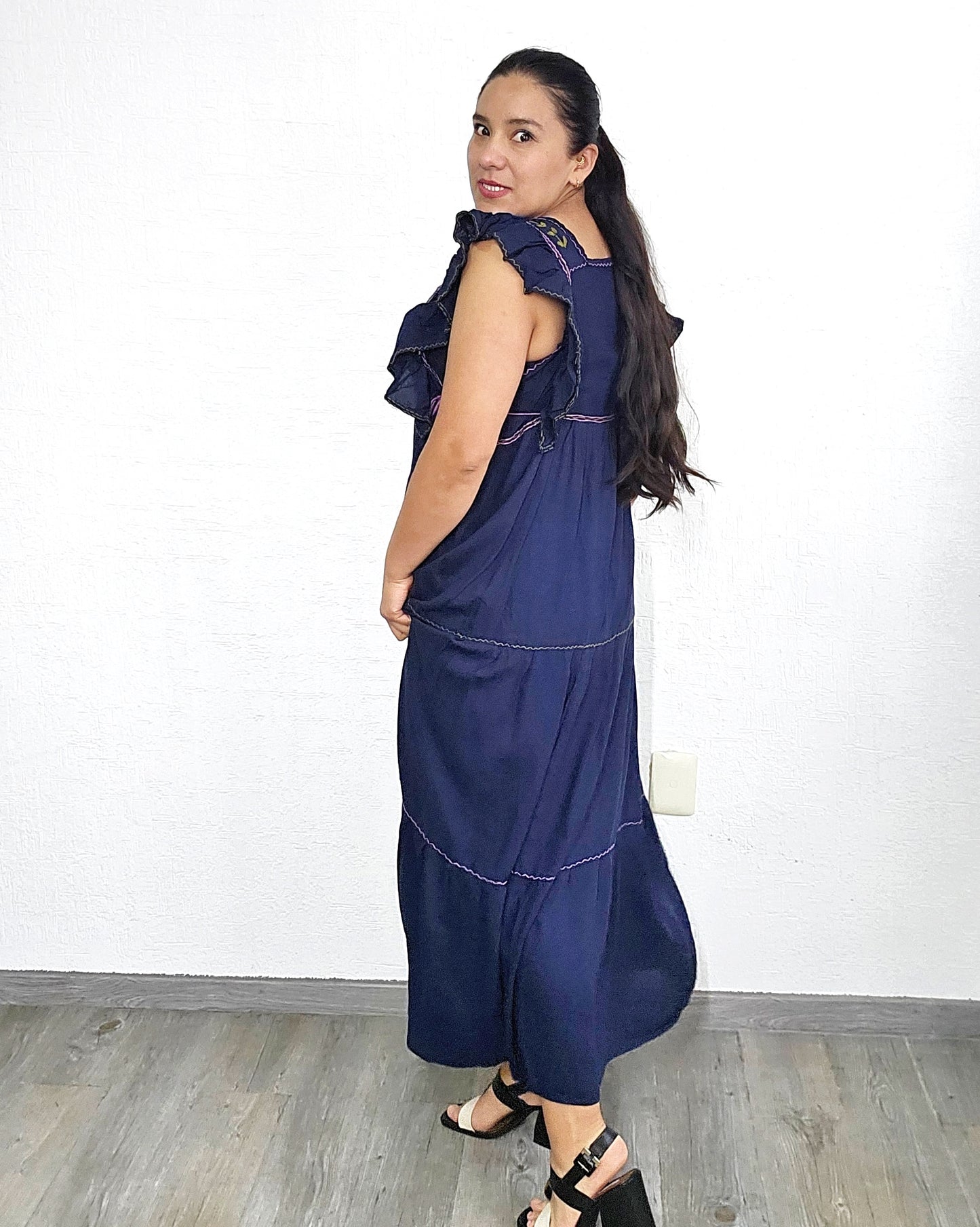 Vestido Josefina Azul Marino Verde