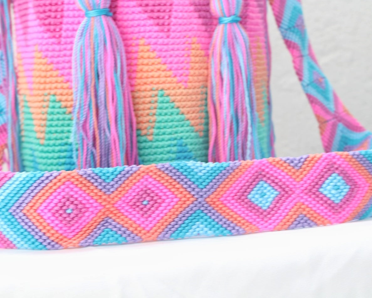 Bolso Morral Zig Zag Lila Rosa Turquesa