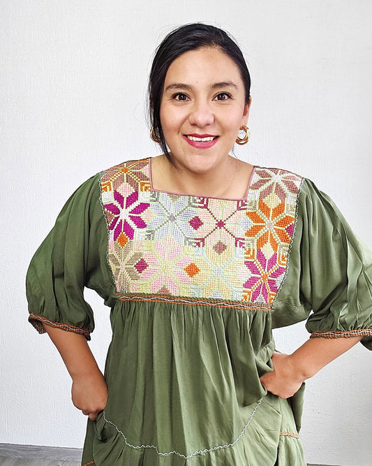 Vestido Maria Flores Verde Colores  L / XL