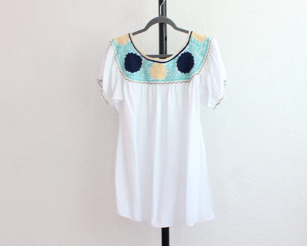 Blusa Aguacatenango Blanco Azul Menta