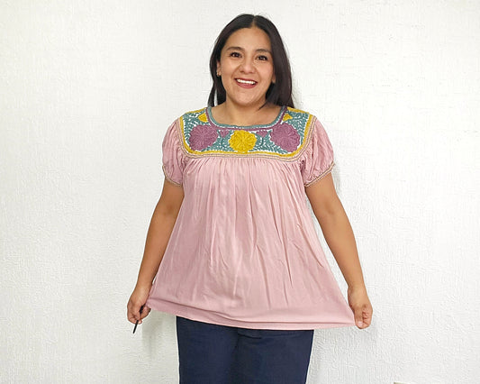 Blusa Aguacatenango Rosa Claro Amarillo