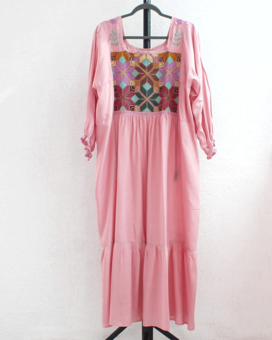 Vestido Julia Flores Manga  XL / XXL Rosa Pastel