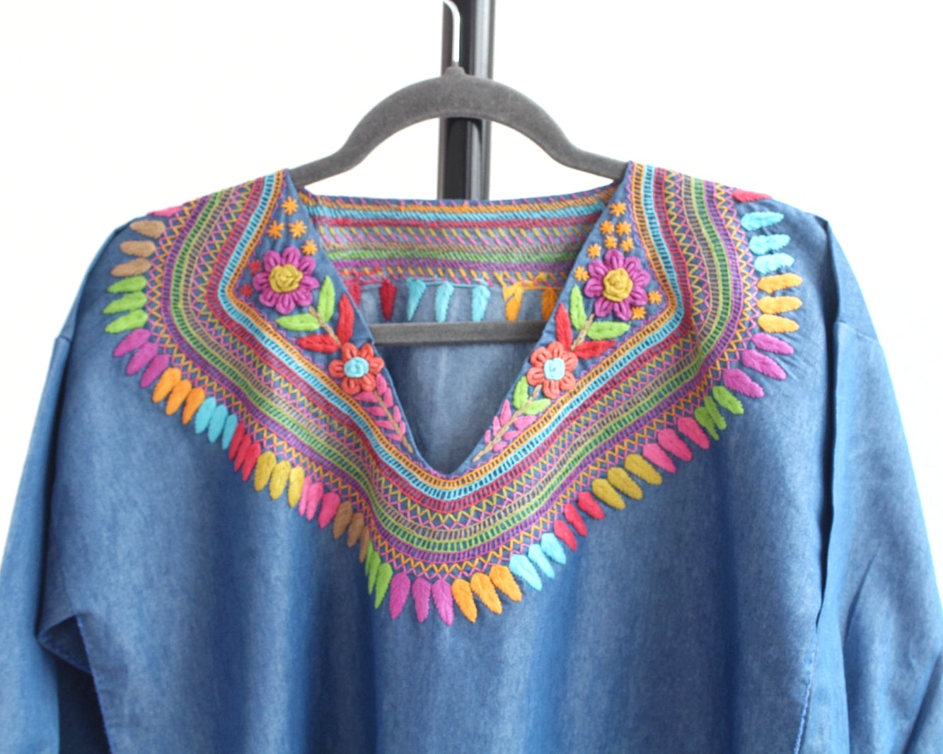 Blusa Imelda Mezclilla Flores Rosa Naranja Unitalla
