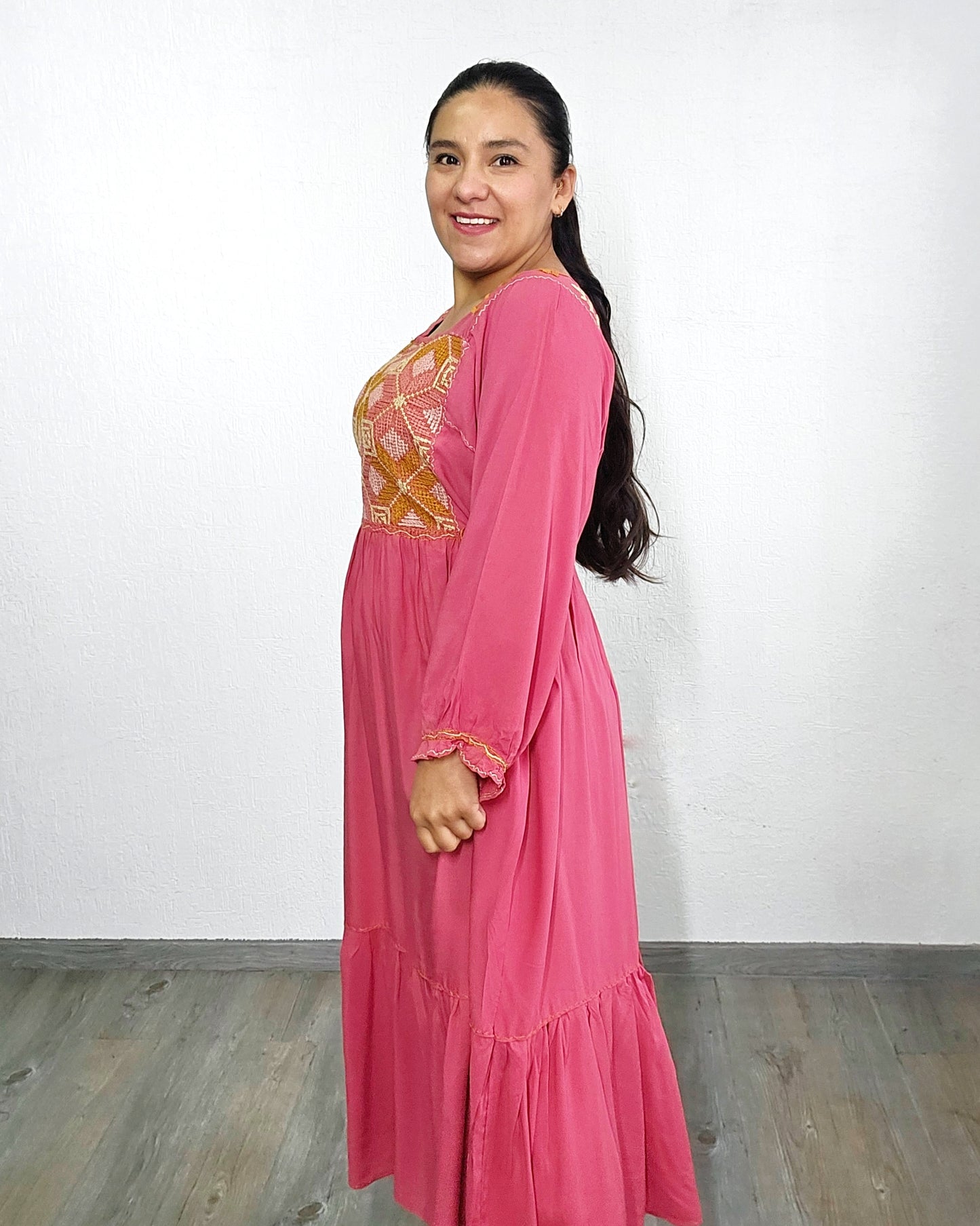 Vestido Julia Flores Manga  XL / XXL Coral