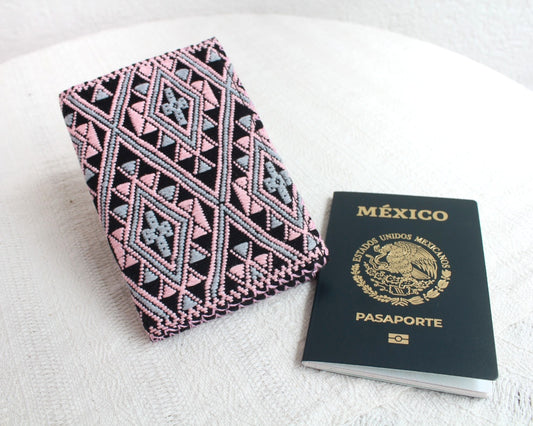 Porta Pasaporte Estrella Rosa Gris Negro