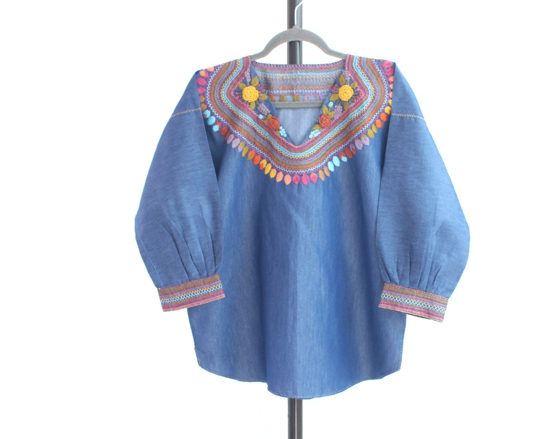 Blusa Imelda Mezclilla Flores Amarillo Naranja Unitalla