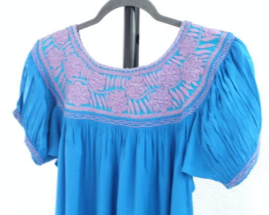 Blusa Aguacatenango Azul Rosa