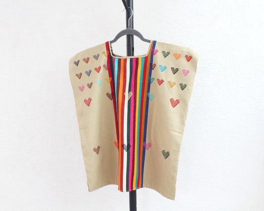 Huipil Corazones Beige Colores 1