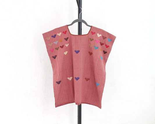Huipil Corazones Coral Café Colores
