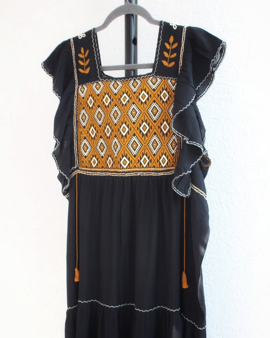 Vestido Josefina Negro Amarillo Unitalla