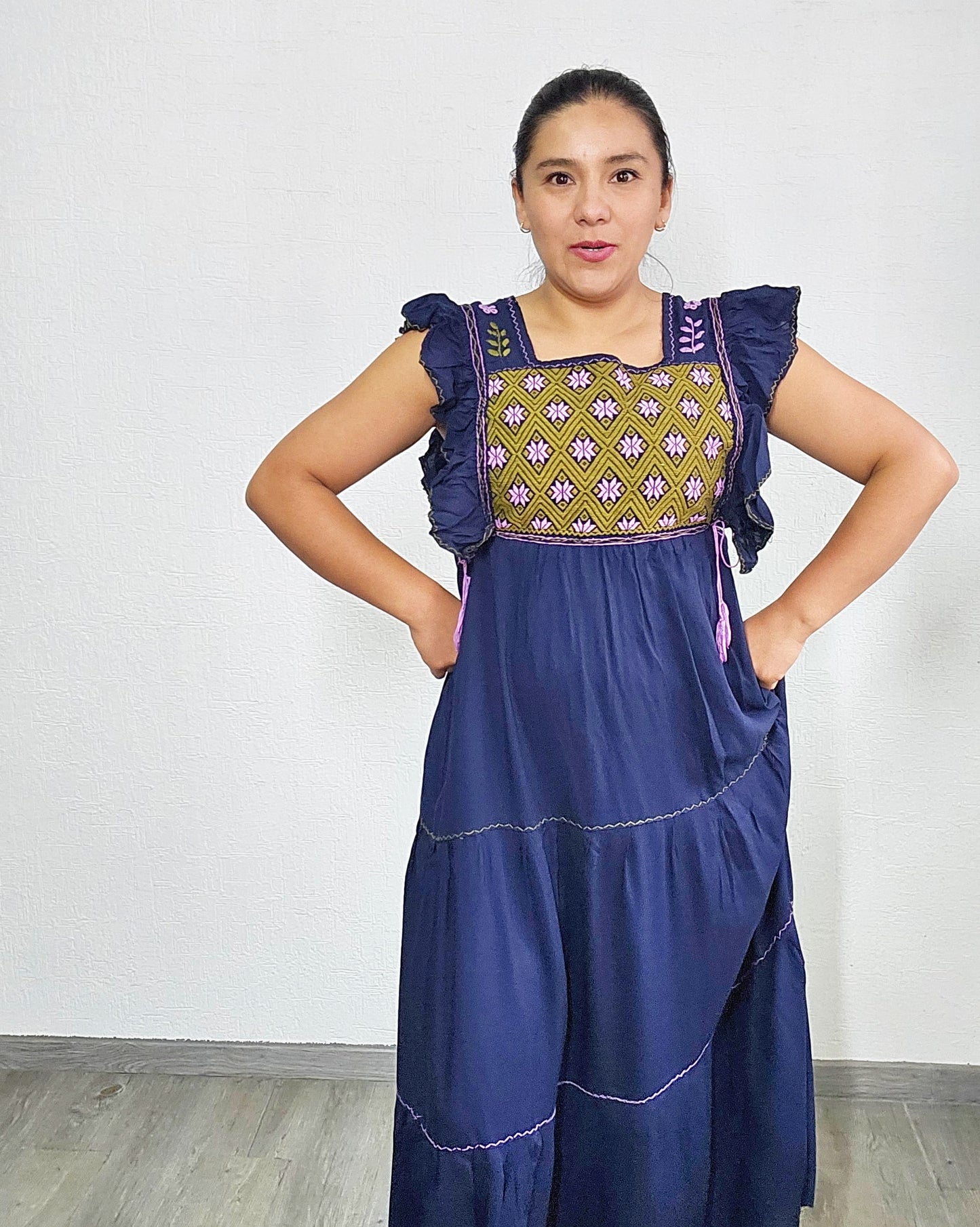 Vestido Josefina Azul Marino Verde