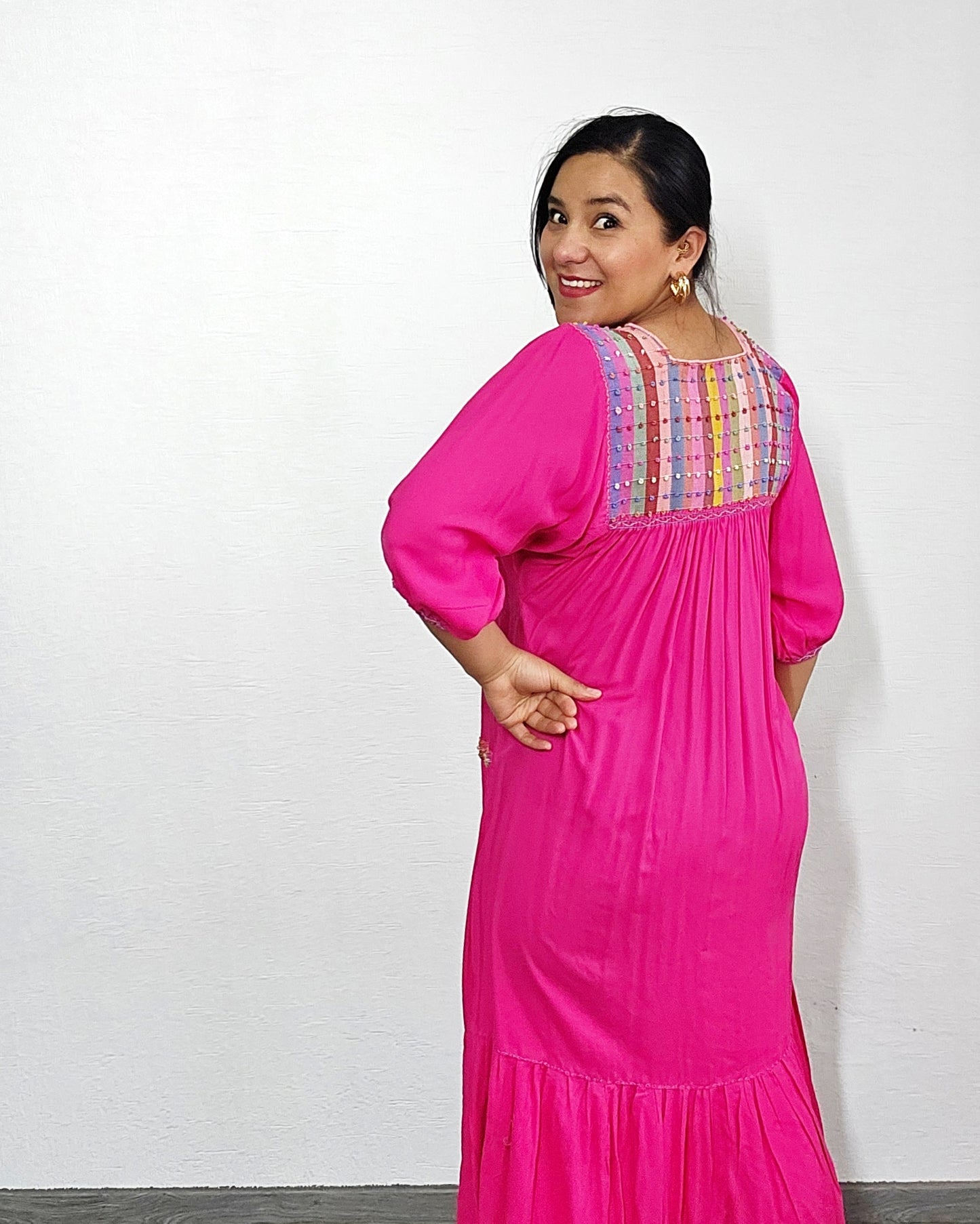 Vestido Nuditos 3/4 Manga Rosa Mx