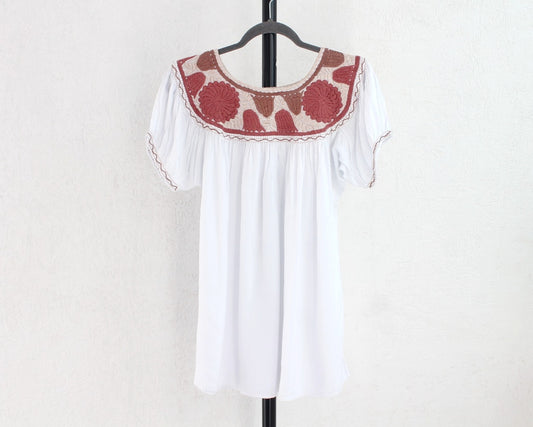 Blusa Aguacatenango Blanco Beige Café Teja