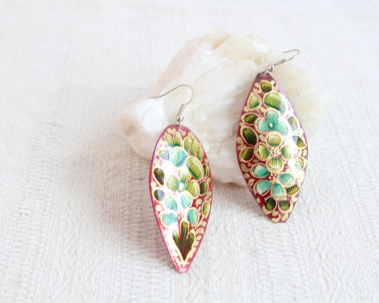 Aretes Cobre Flores Dorado Verde