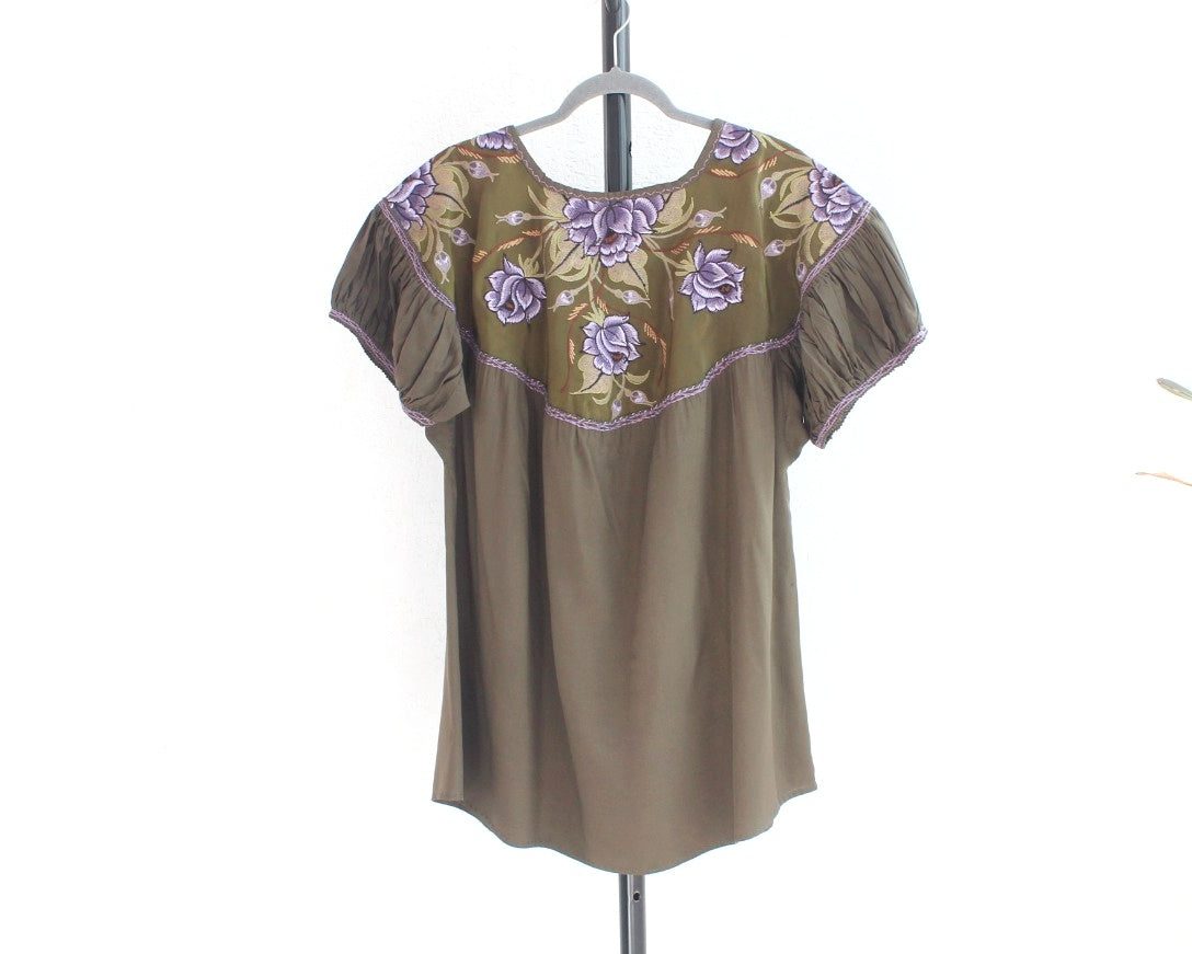 Blusa Abigail Flores Verde Oliva XL - XXL