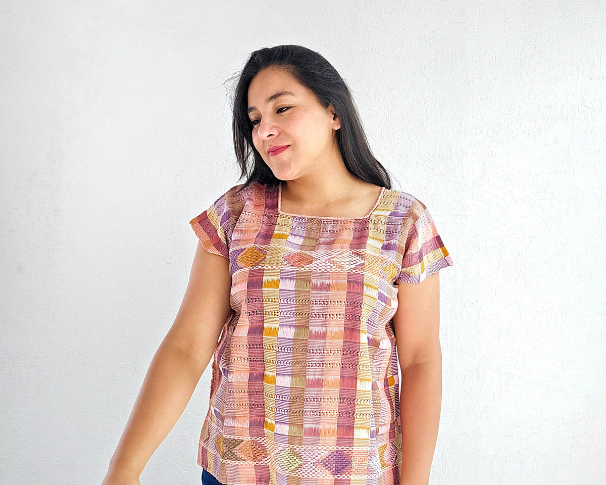 Huipil Angela Café Coral Rosa