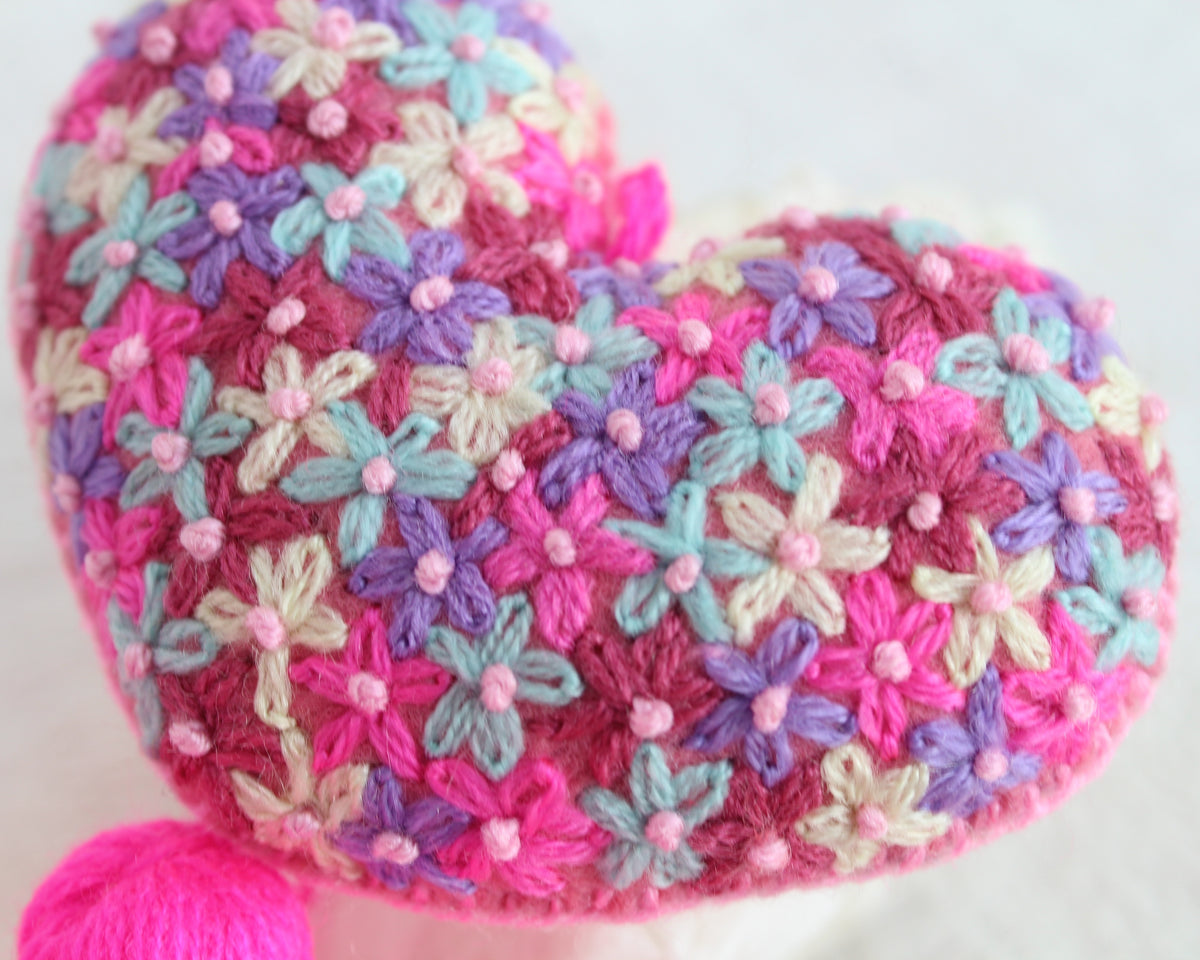 Corazón Florecitas Rosa Azul Crema