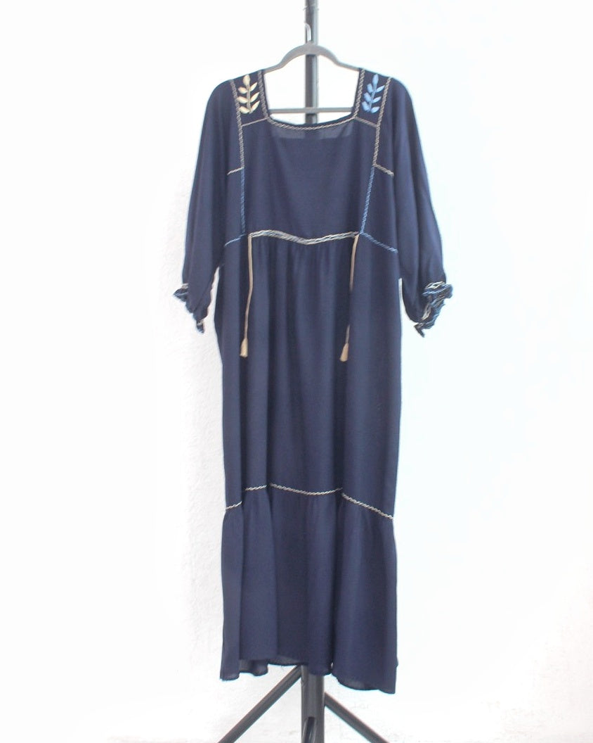 Vestido Julia Flores Manga XL / XXL Azul Marino