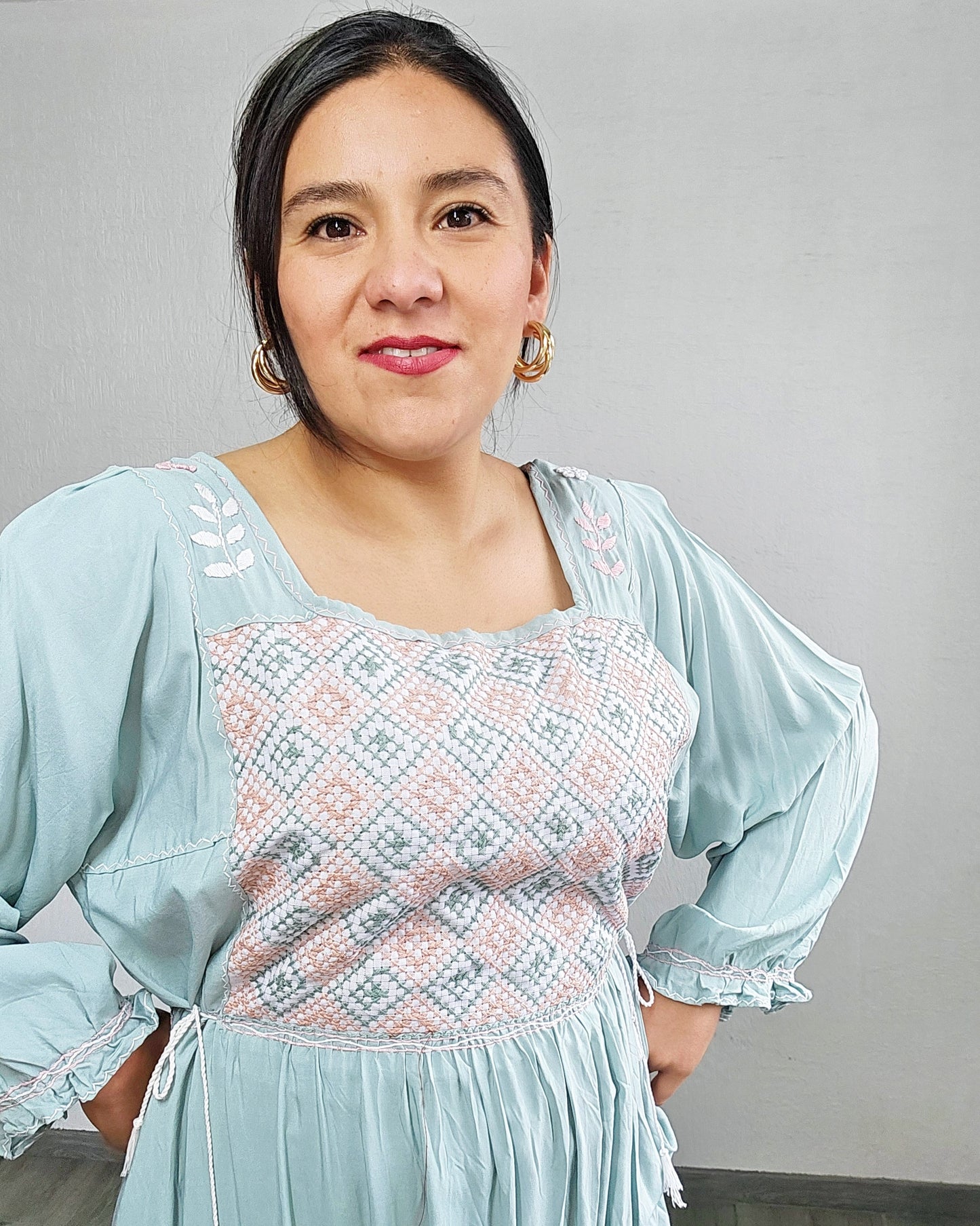 Vestido Julia Flores Manga  XL / XXL Menta