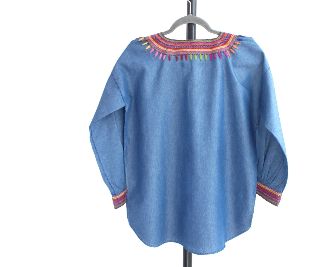 Blusa Imelda Mezclilla Flores Rojas Unitalla