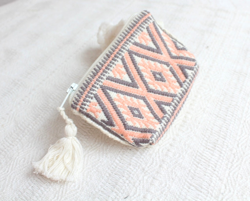 Mini Monedero Estrellas Blanco Coral Gris
