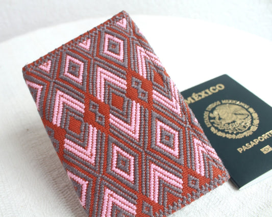 Porta Pasaporte Flores Rosa Gris Teja