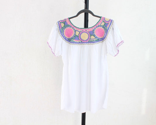 Blusa Aguacatenango Blanco Rosa Verde Lila