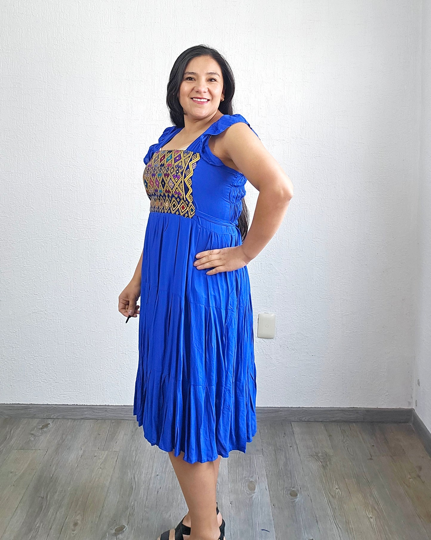Vestido Anita Corto Azul Amarillo