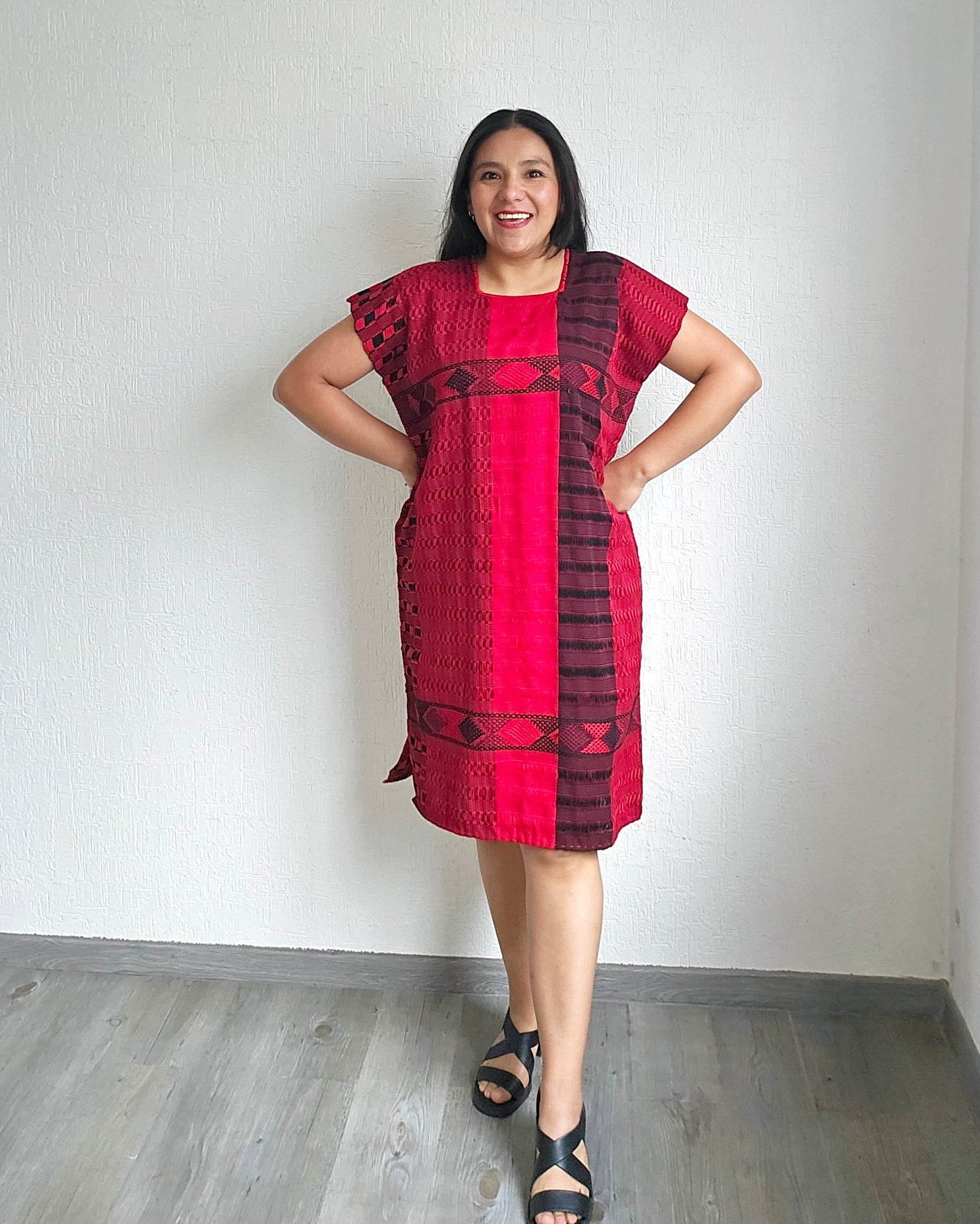 Huipil Largo Angela Negro Rojo Unitalla