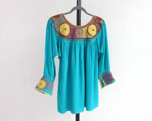 Blusa Aguacatenango Turquesa Amarillo Unitalla