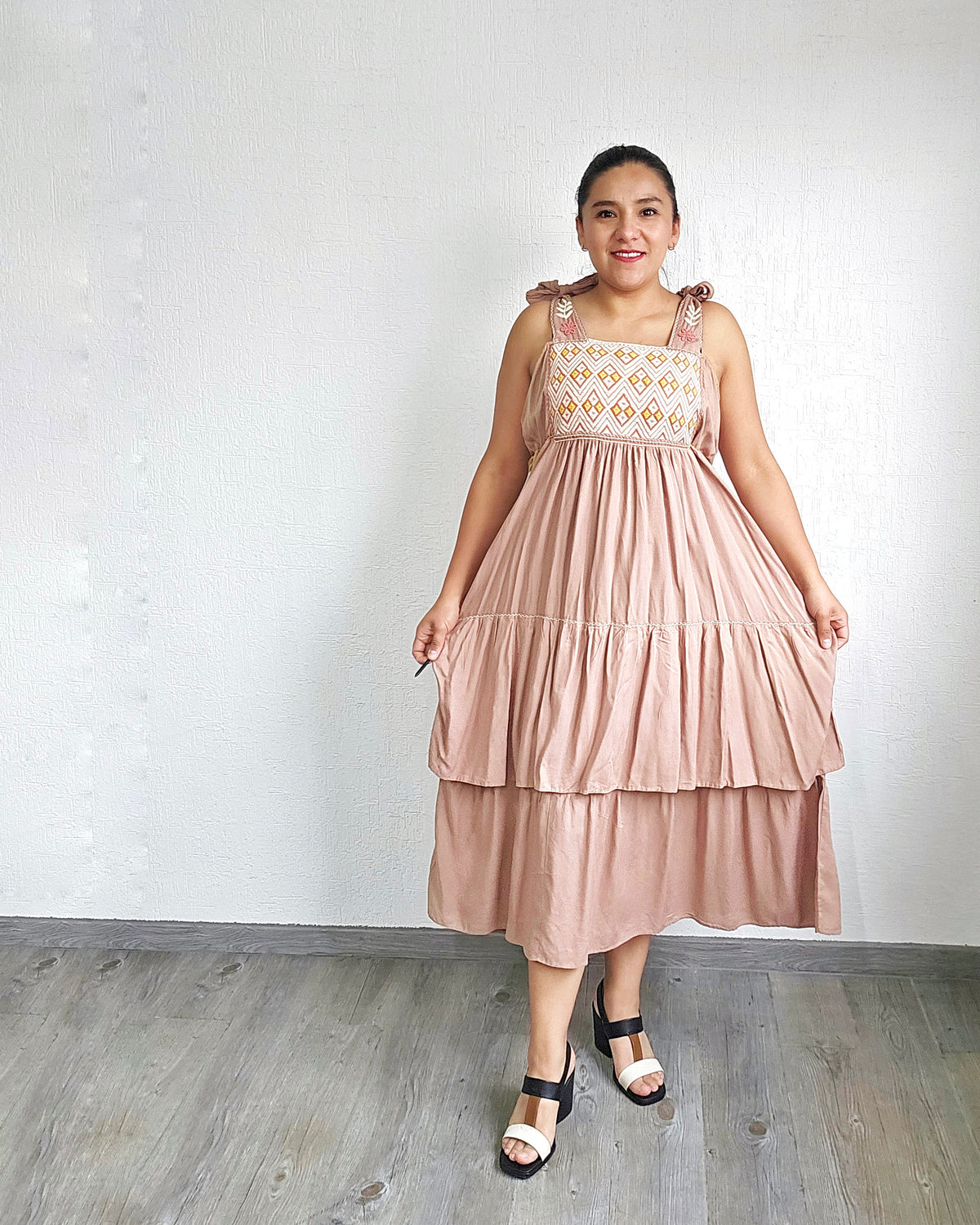 Vestido Fatima Telar Beige Blanco XL -XXL
