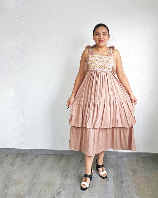 Vestido Fatima Telar Beige Blanco XL -XXL