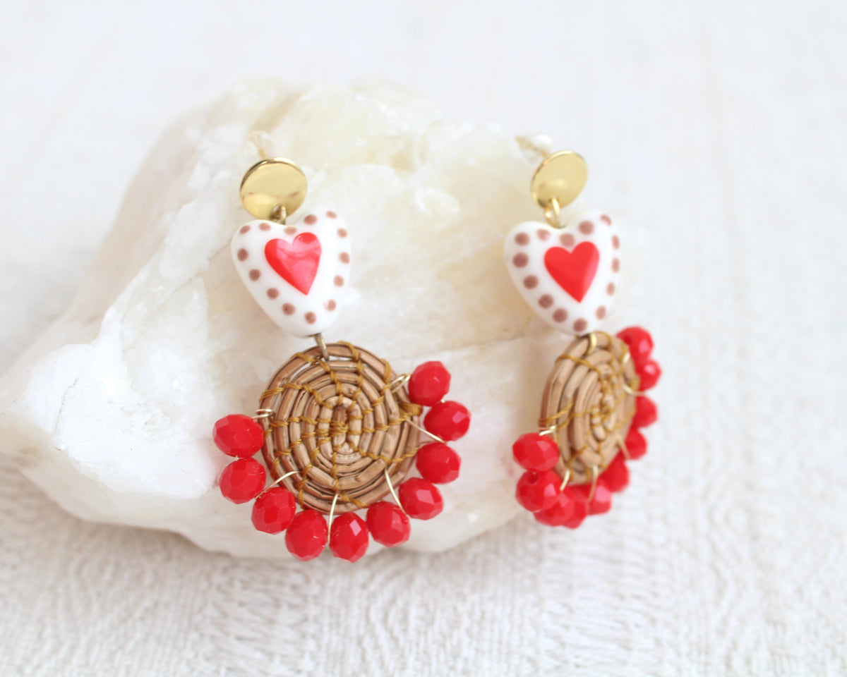 Aretes Ocoxal Corazón Rojo
